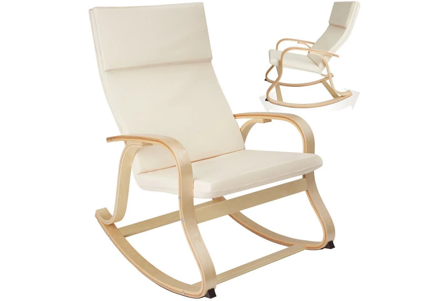 tectake Schaukelstuhl Relaxsessel Roca aus Birkenholz Beige - Bild 3