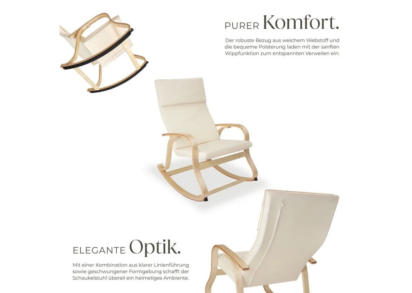 tectake Schaukelstuhl Relaxsessel Roca aus Birkenholz Beige - Bild 4