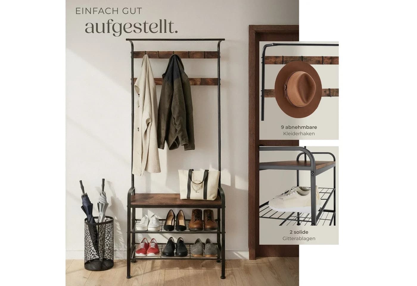TECTAKE Garderobe Wichita mit Sitzbank und Kippschutz - Bild 5
