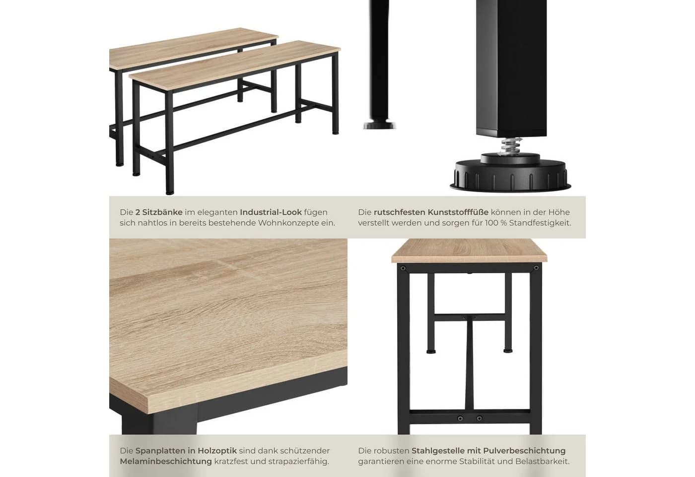 tectake Sitzbank 2er Set Industrial Style - Bild 5
