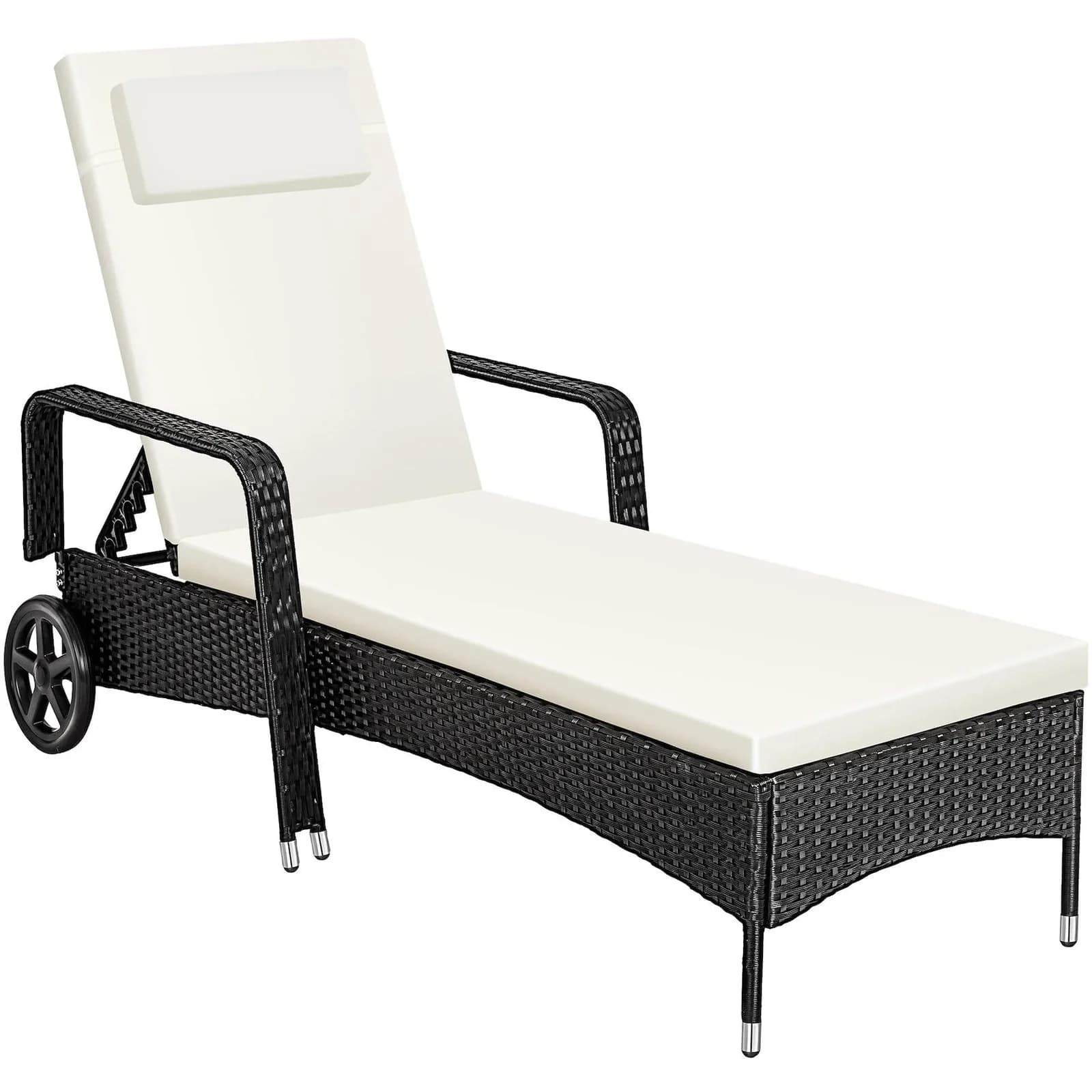 tectake Gartenliege Rattan Schwarz/Beige mit verstellbarer Lehne