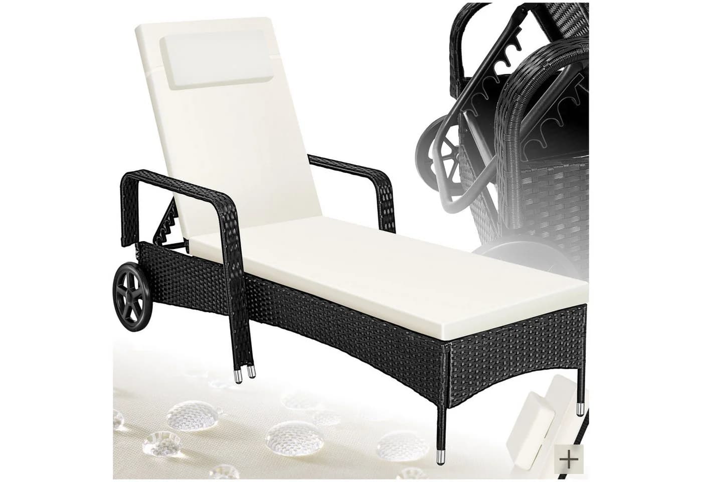 tectake Gartenliege Rattan Schwarz/Beige mit verstellbarer Lehne - Bild 3