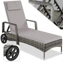 tectake Gartenliege Rattan Grau mit verstellbarer Rückenlehne und Rädern Bild 1