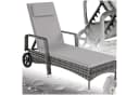 tectake Gartenliege Rattan Grau mit verstellbarer Rückenlehne und Rädern Bild 3