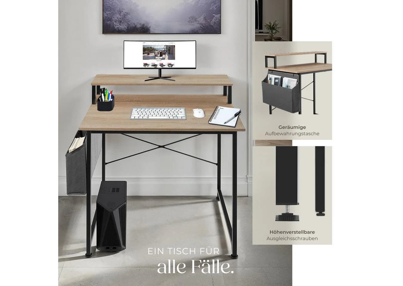 Tectake Schreibtisch Everett 1-St. 1 tlg. Funktionaler Schreibtisch mit praktischer Ablage im Industrie-Look - Bild 5