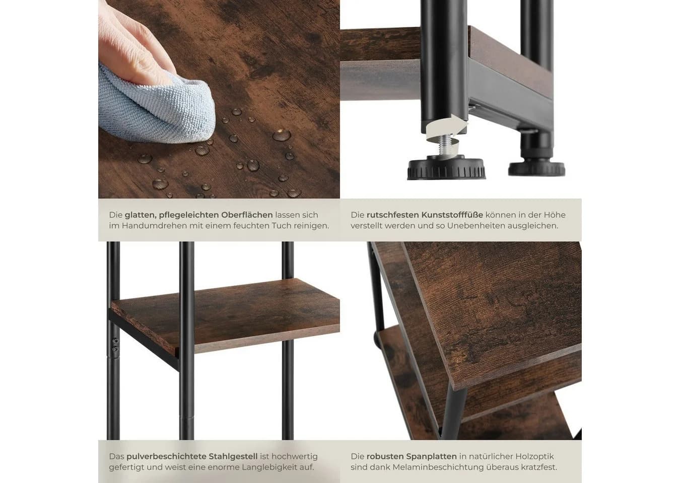 tectake Beistelltisch Memphis Industrial Style mit drei Ablagen - Bild 4
