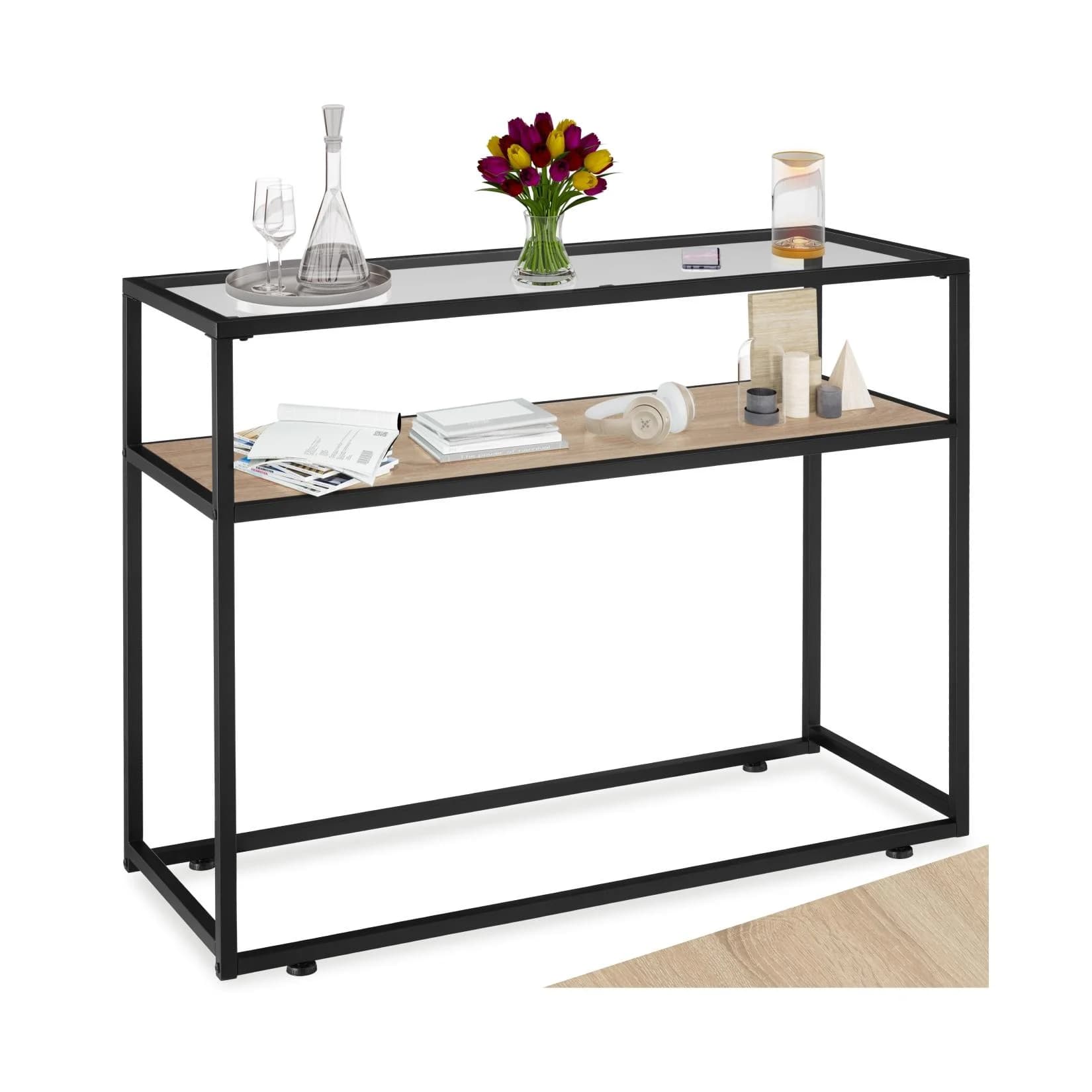 tectake Konsolentisch Industrial Style 2 Ablagen Glasplatte