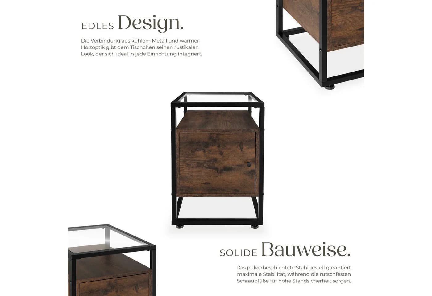 TECTAKE Nachttisch Dudley Industrial Style mit Glasplatte - Bild 3