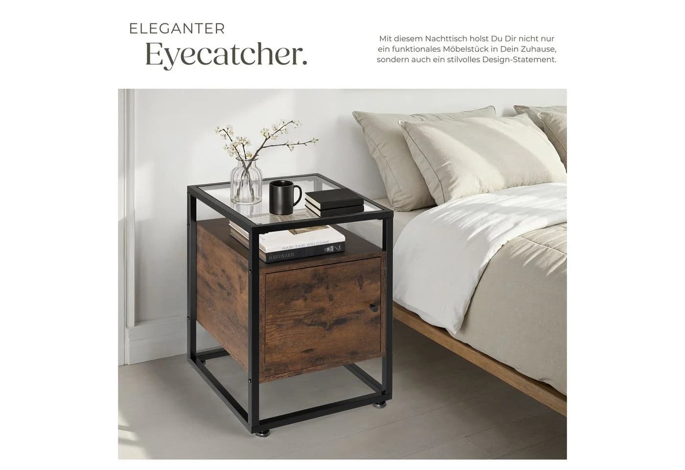 TECTAKE Nachttisch Dudley Industrial Style mit Glasplatte - Bild 5