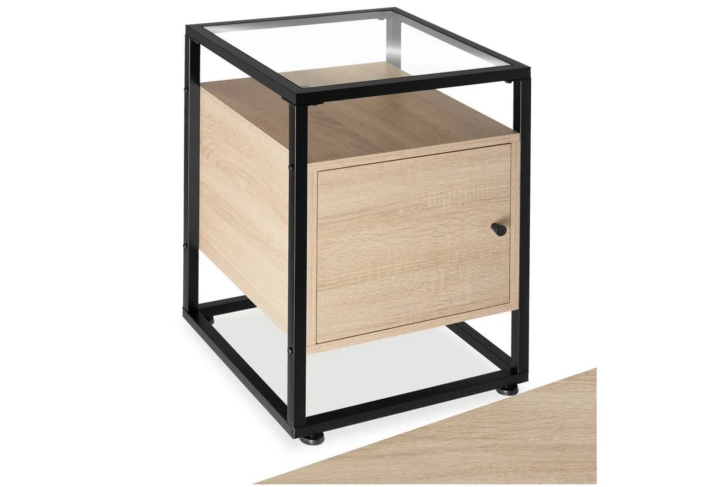 tectake Nachttisch Dudley Industrial Style mit Glasplatte und Schrank - Bild 2
