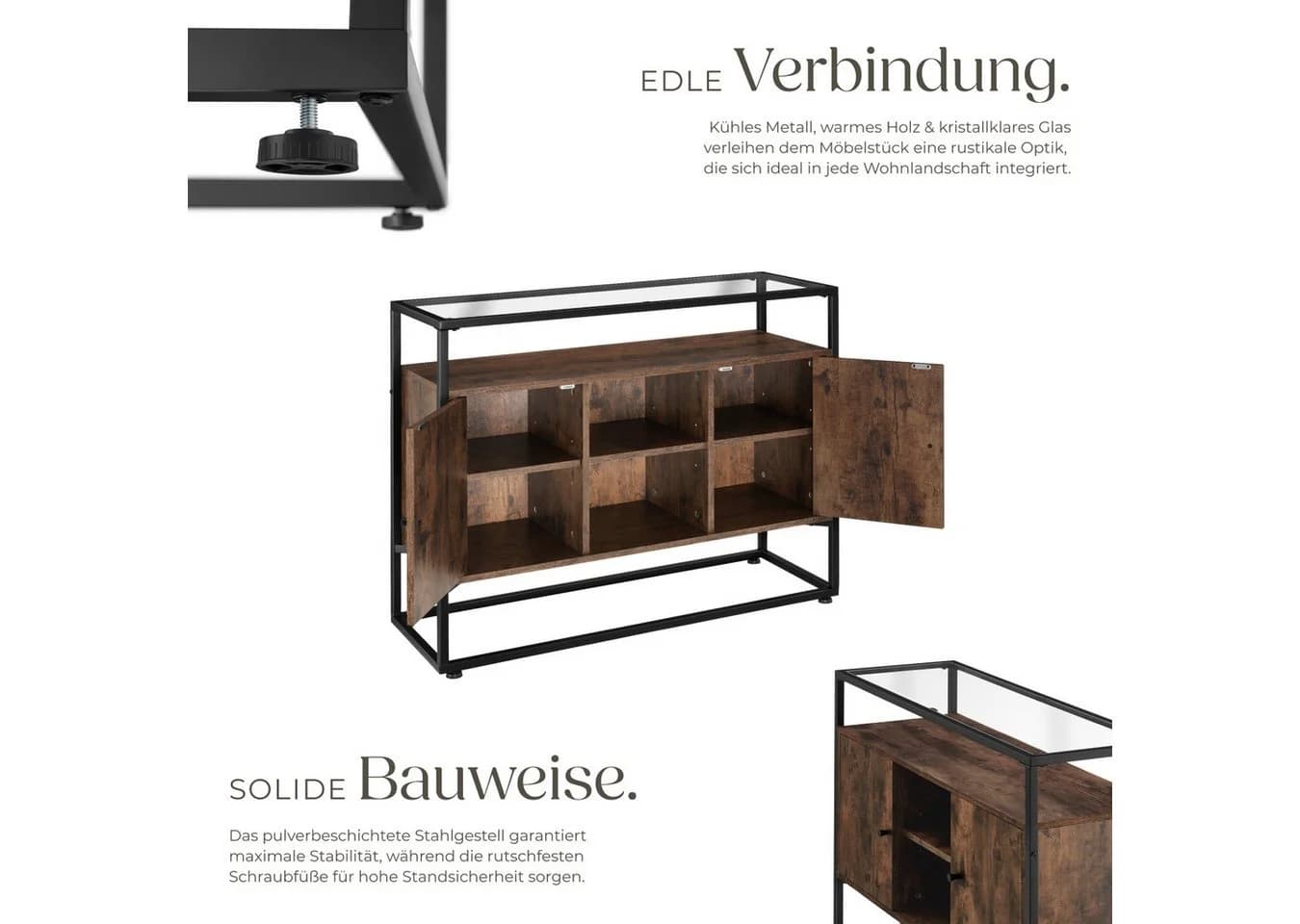 tectake Sideboard Oldham Industrial Style mit Glasplatte - Bild 4