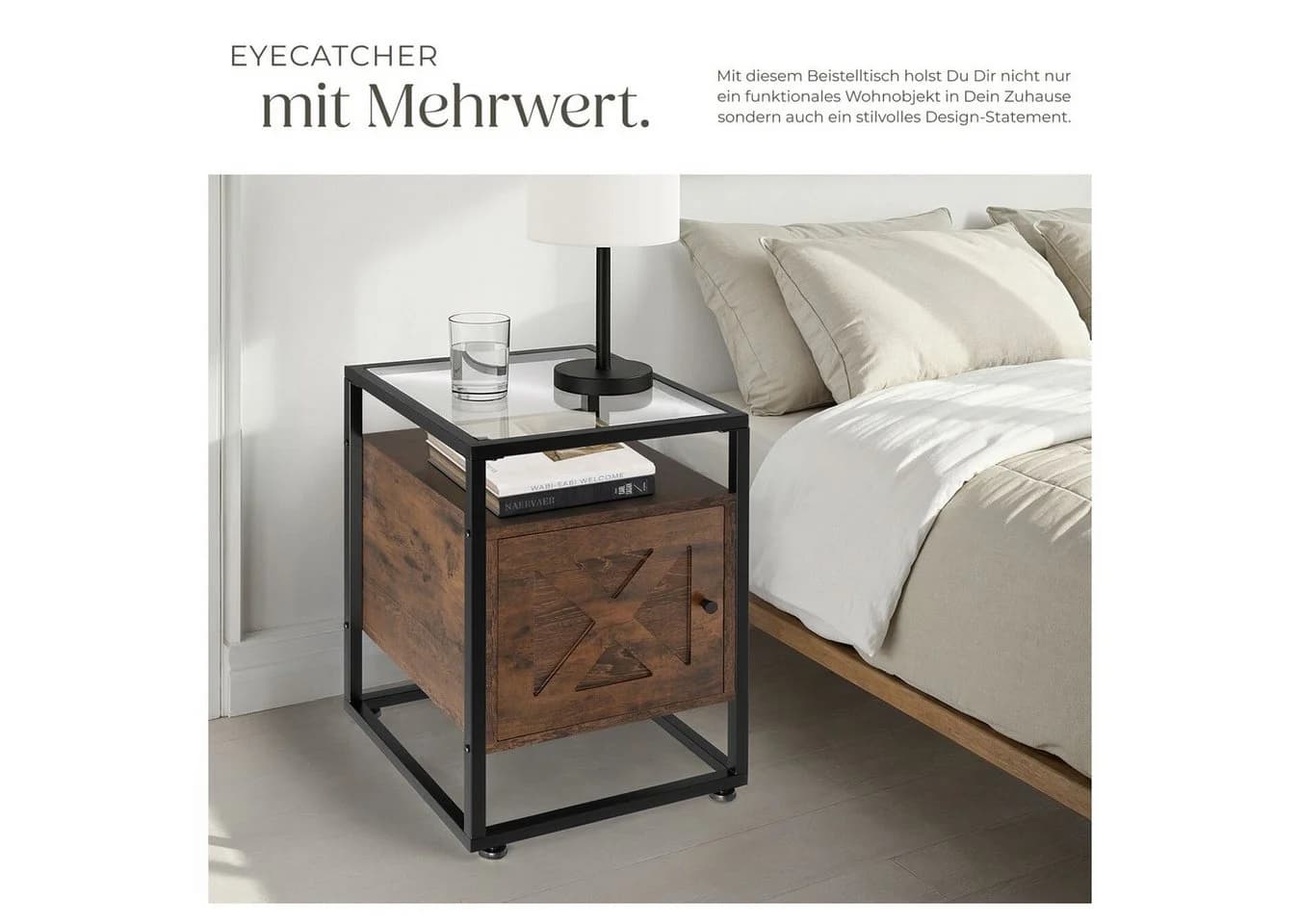 tectake Nachttisch Kidderminster Industrie-Stil Glasplatte - Bild 5
