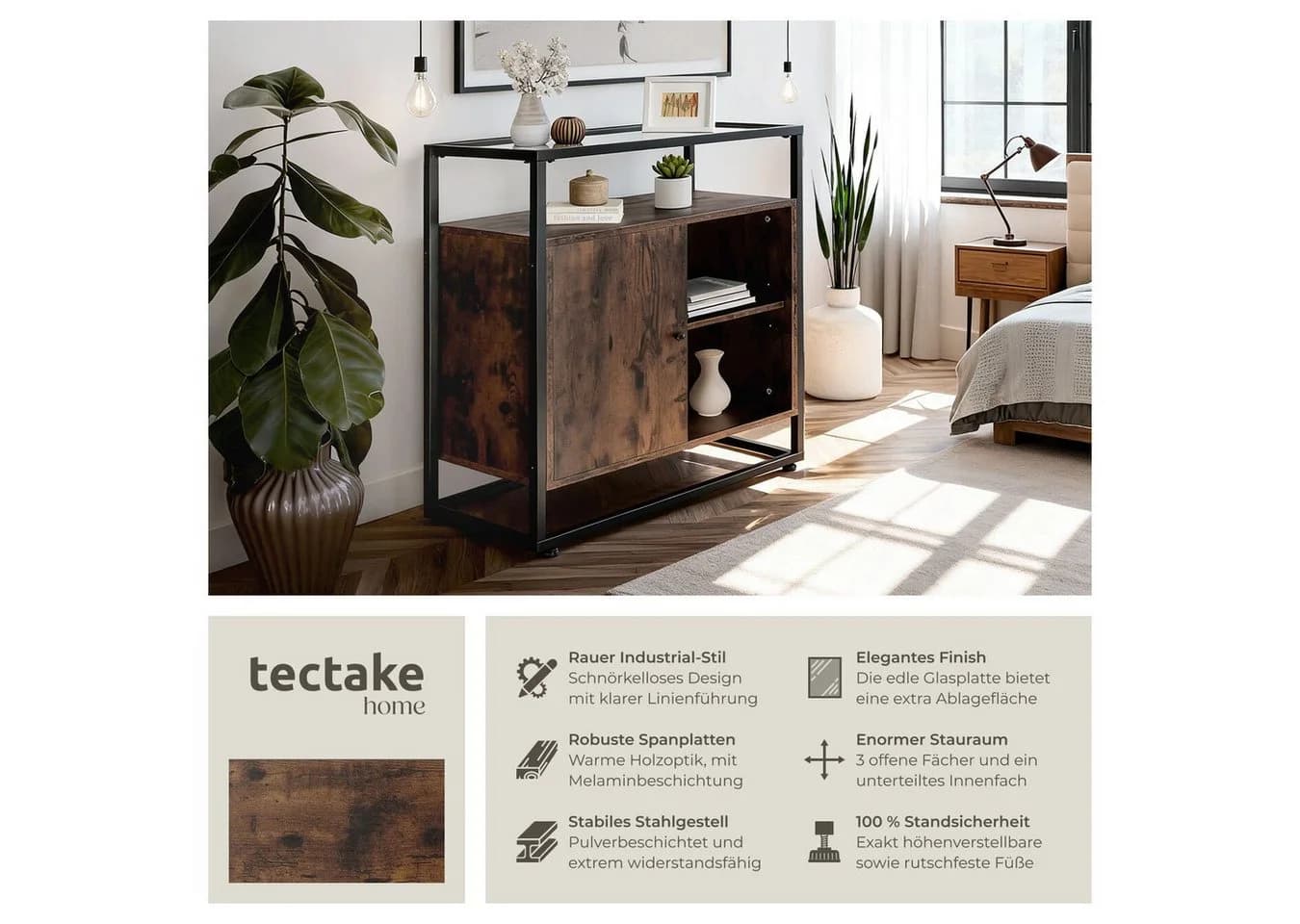 tectake Sideboard Kommode Industrial Style Braun/Schwarz - Bild 2
