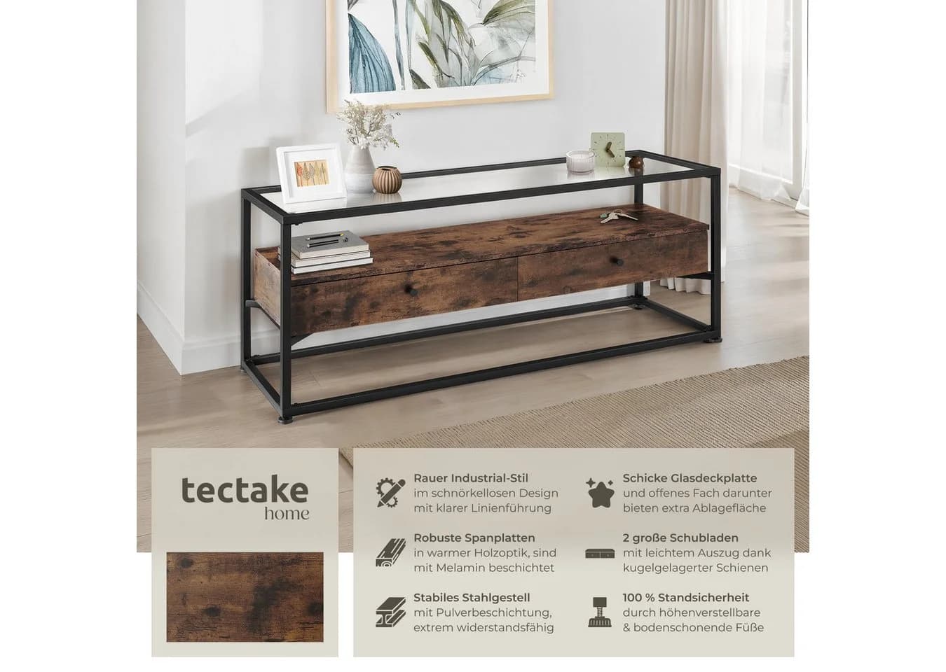 tectake Sideboard Maidenhead Industrial Style Glas Holz - Bild 2
