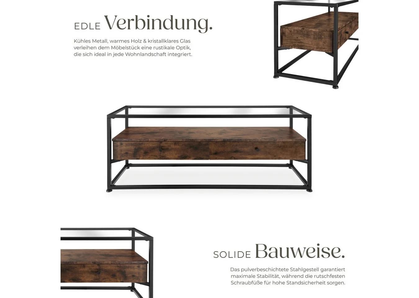 tectake Sideboard Maidenhead Industrial Style Glas Holz - Bild 4