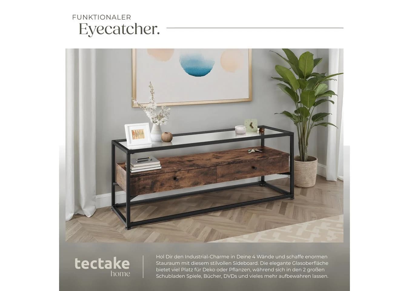 tectake Sideboard Maidenhead Industrial Style Glas Holz - Bild 5
