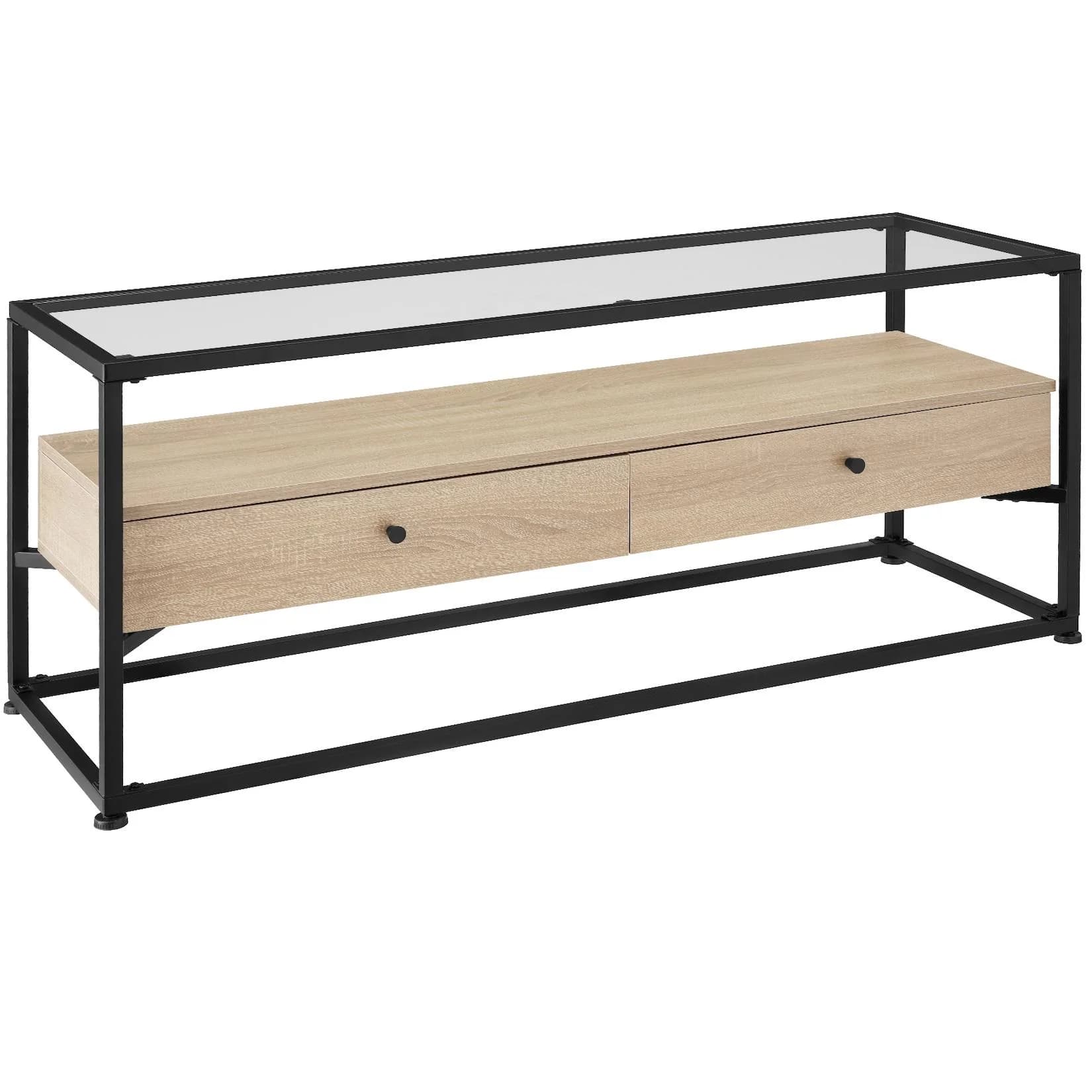 tectake Sideboard Industrial Style Glasplatte 2 Schubladen