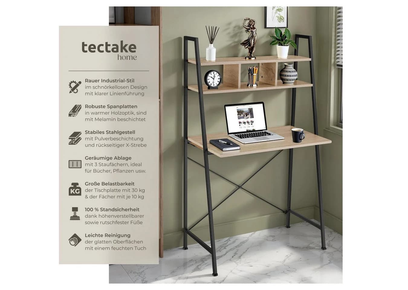 TecTake Schreibtisch Industrial Style Holzmaserung Stahlgestell