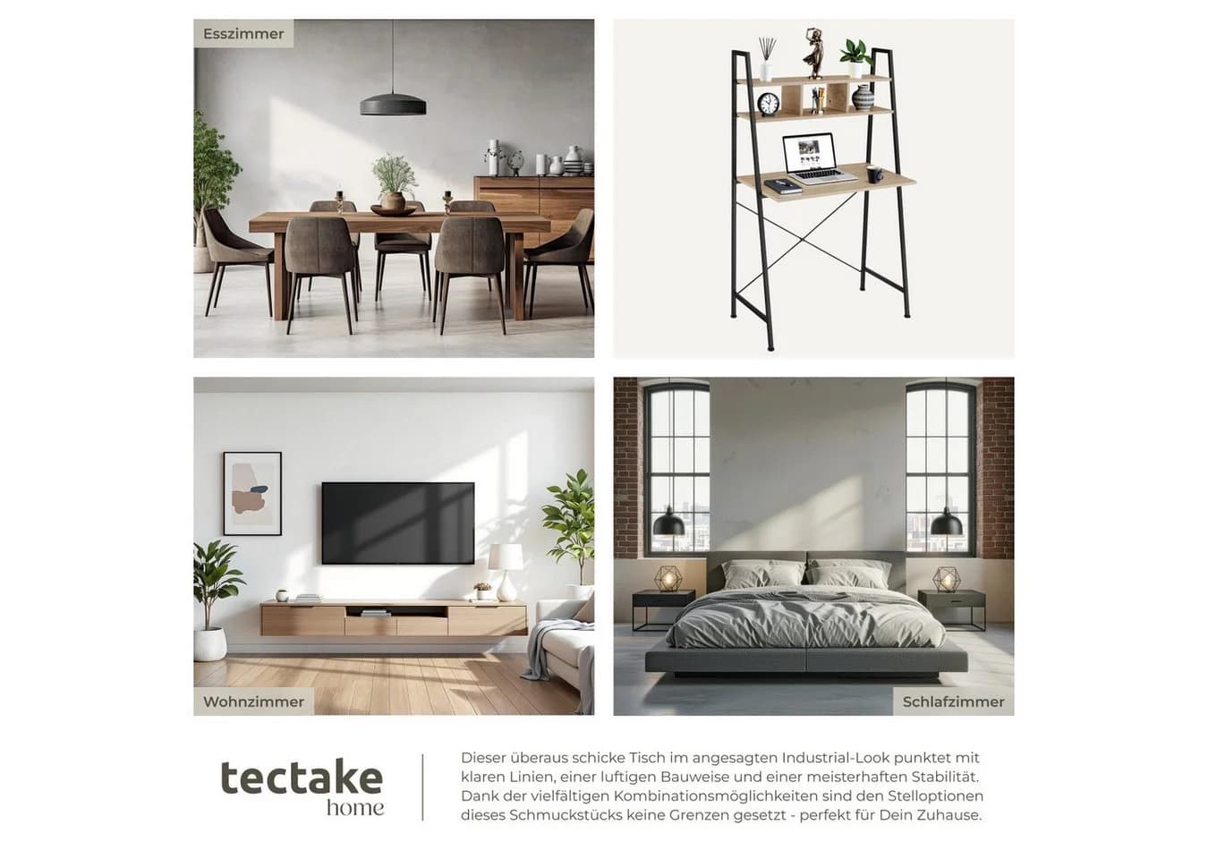 TecTake Schreibtisch Industrial Style Holzmaserung Stahlgestell - Bild 5