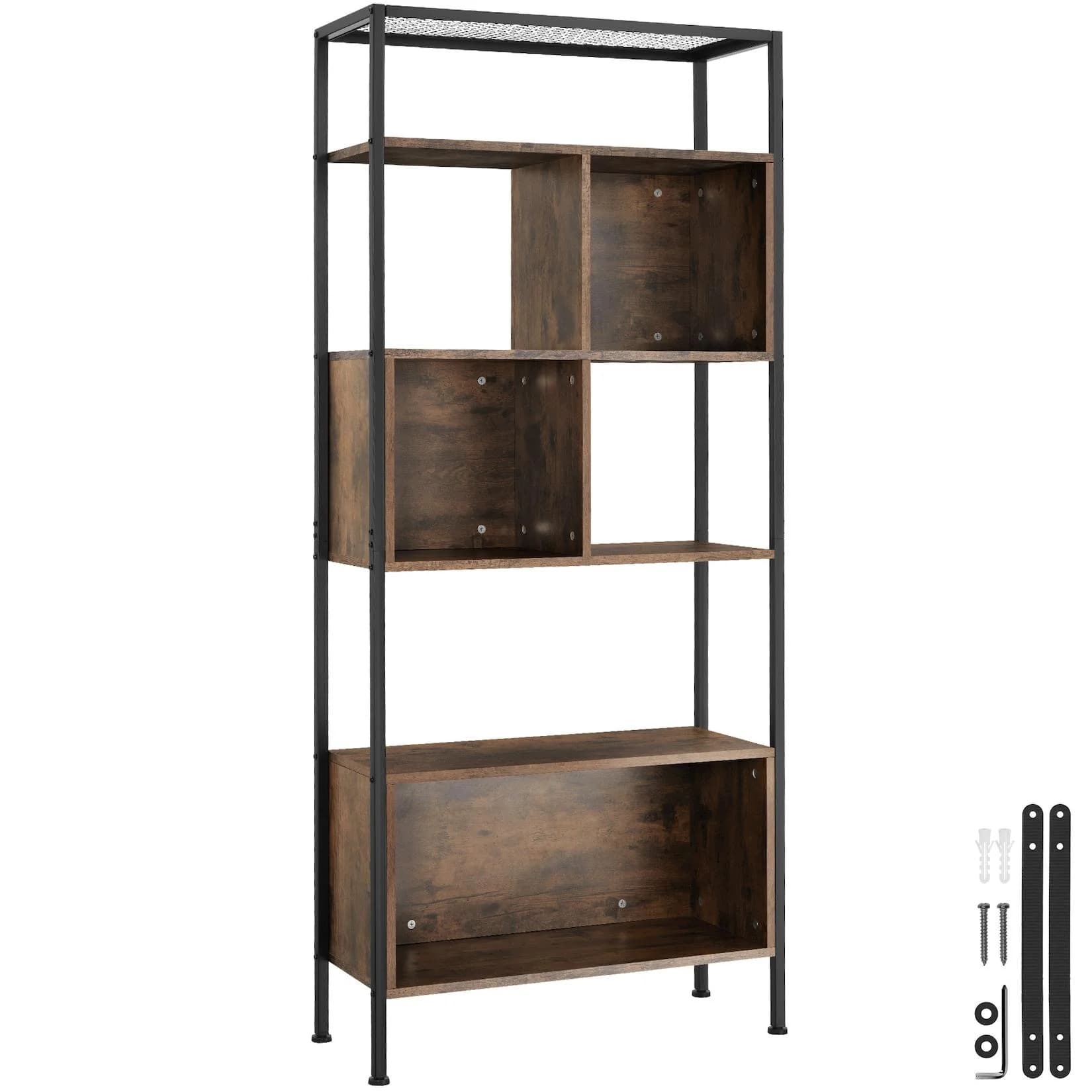tectake Bücherregal 5 Ebenen Industrial Design Holzoptik Schwarz
