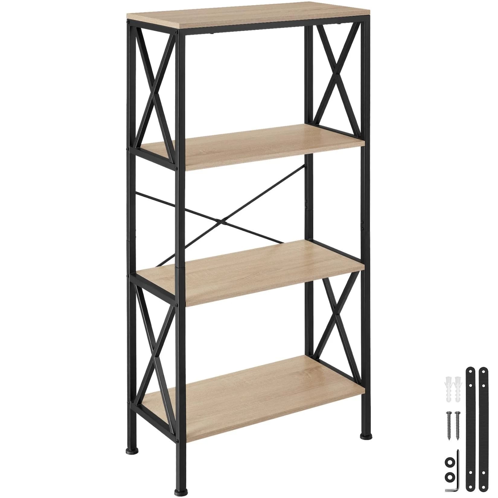tectake Bücherregal 4 Ebenen Industrie-Look mit Kippschutz