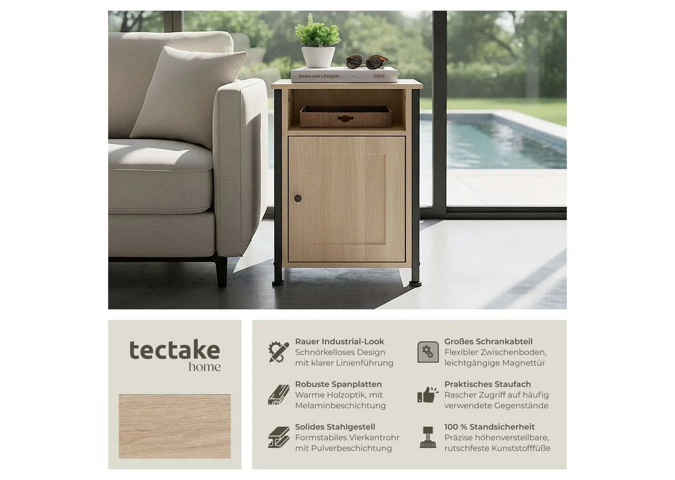 TecTake Nachttisch Industrial Style Ablage