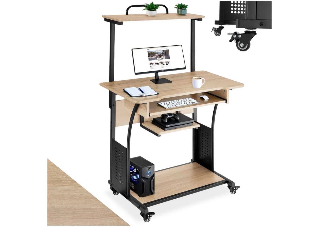 tectake Schreibtisch Fife Industrial Style mit Ablageflächen und Lenkrollen - Bild 3