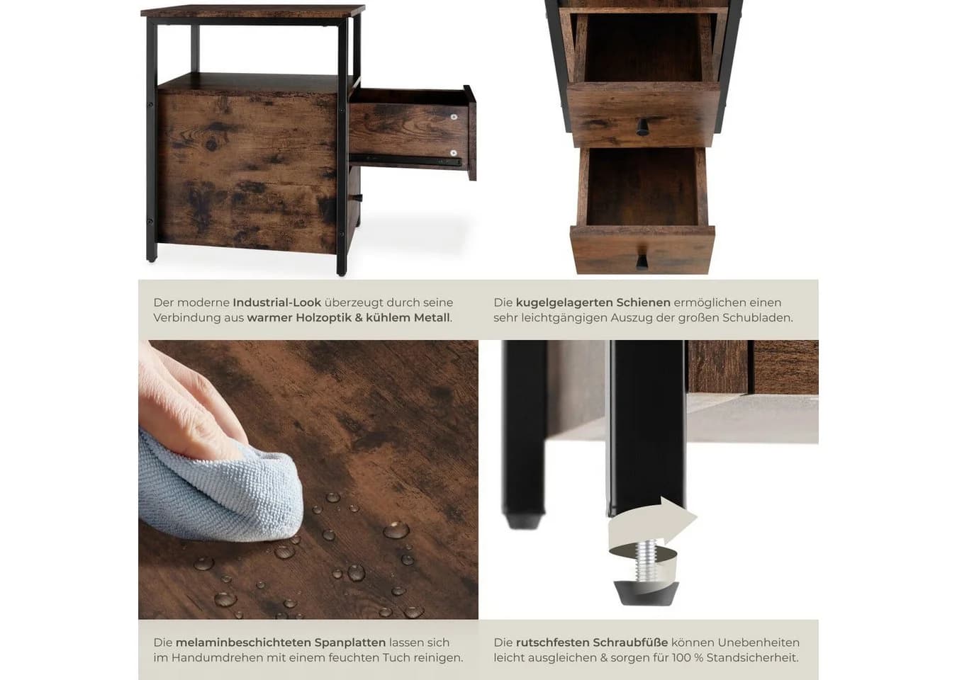 Tectake Nachttisch Industrial Style 2 Ablagen 2 Schubladen - Bild 5