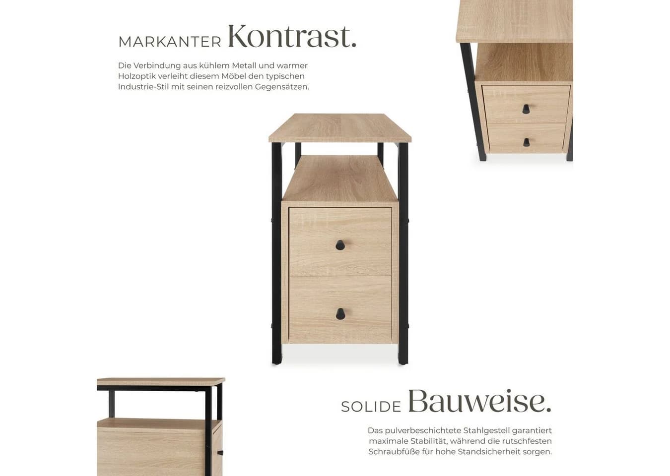 tectake® Nachttisch Industrial Style 2 Ablagen und 2 Schubladen - Bild 4