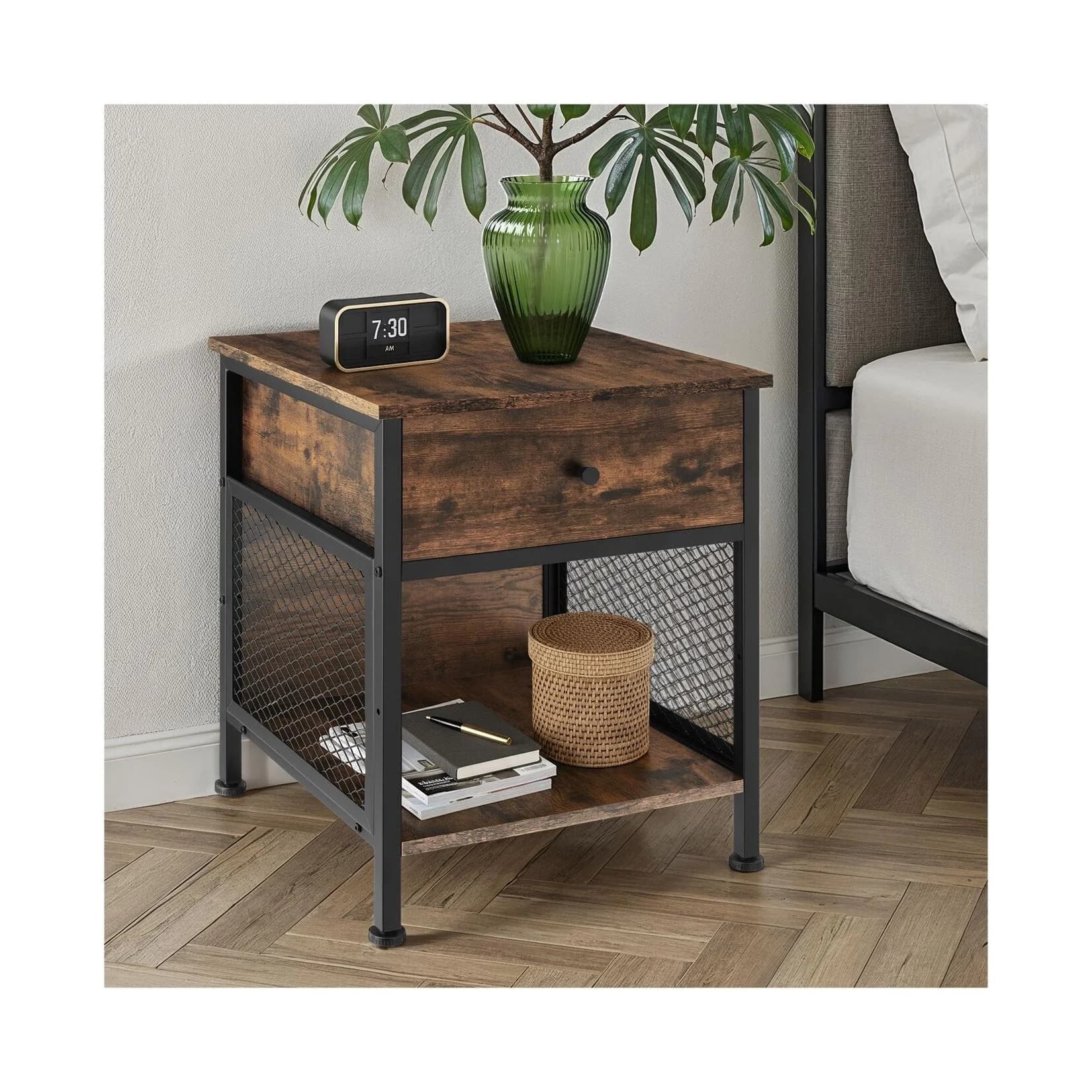 TecTake Nachttisch Industrial Style Ablage Schublade Staufach