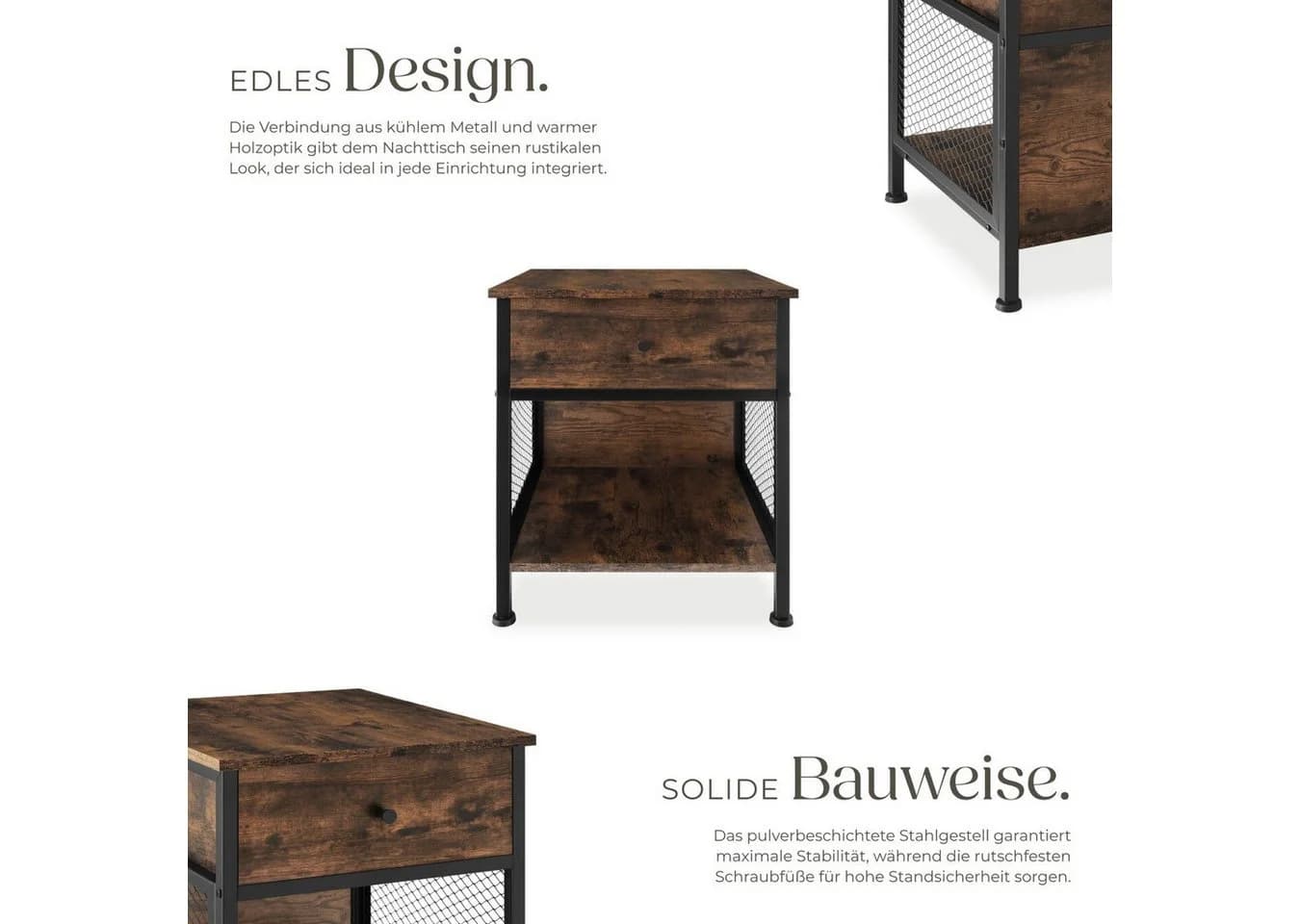 TecTake Nachttisch Industrial Style Ablage Schublade Staufach - Bild 4