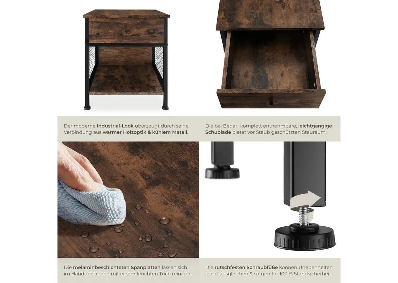 TecTake Nachttisch Industrial Style Ablage Schublade Staufach - Bild 5
