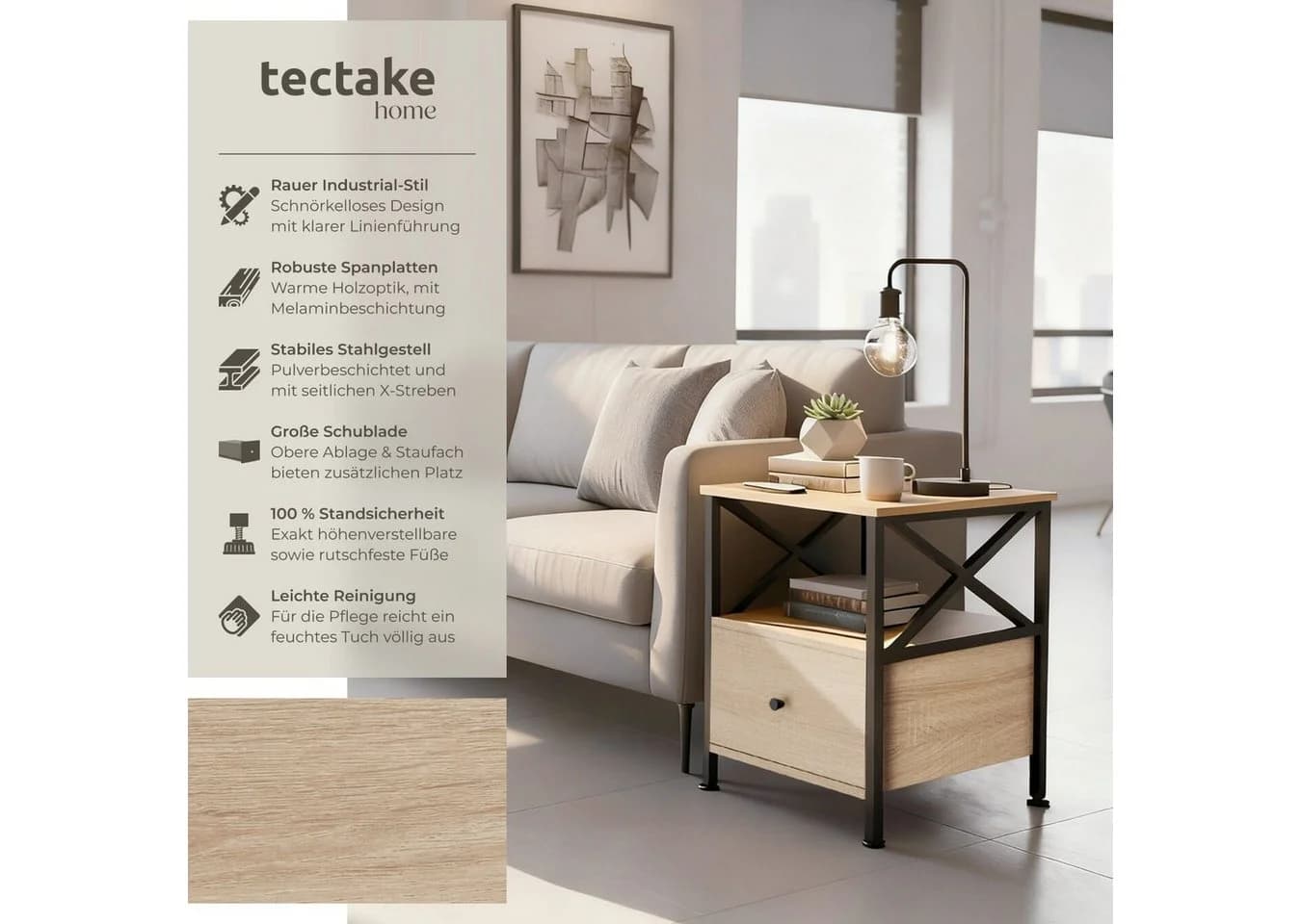 TecTake Nachttisch Industrial Style 2 Ablagen und Schublade - Bild 2