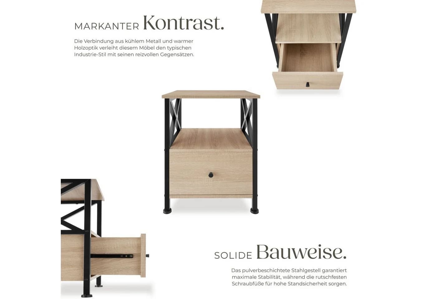 TecTake Nachttisch Industrial Style 2 Ablagen und Schublade - Bild 4