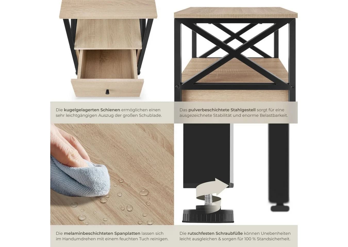 TecTake Nachttisch Industrial Style 2 Ablagen und Schublade - Bild 5
