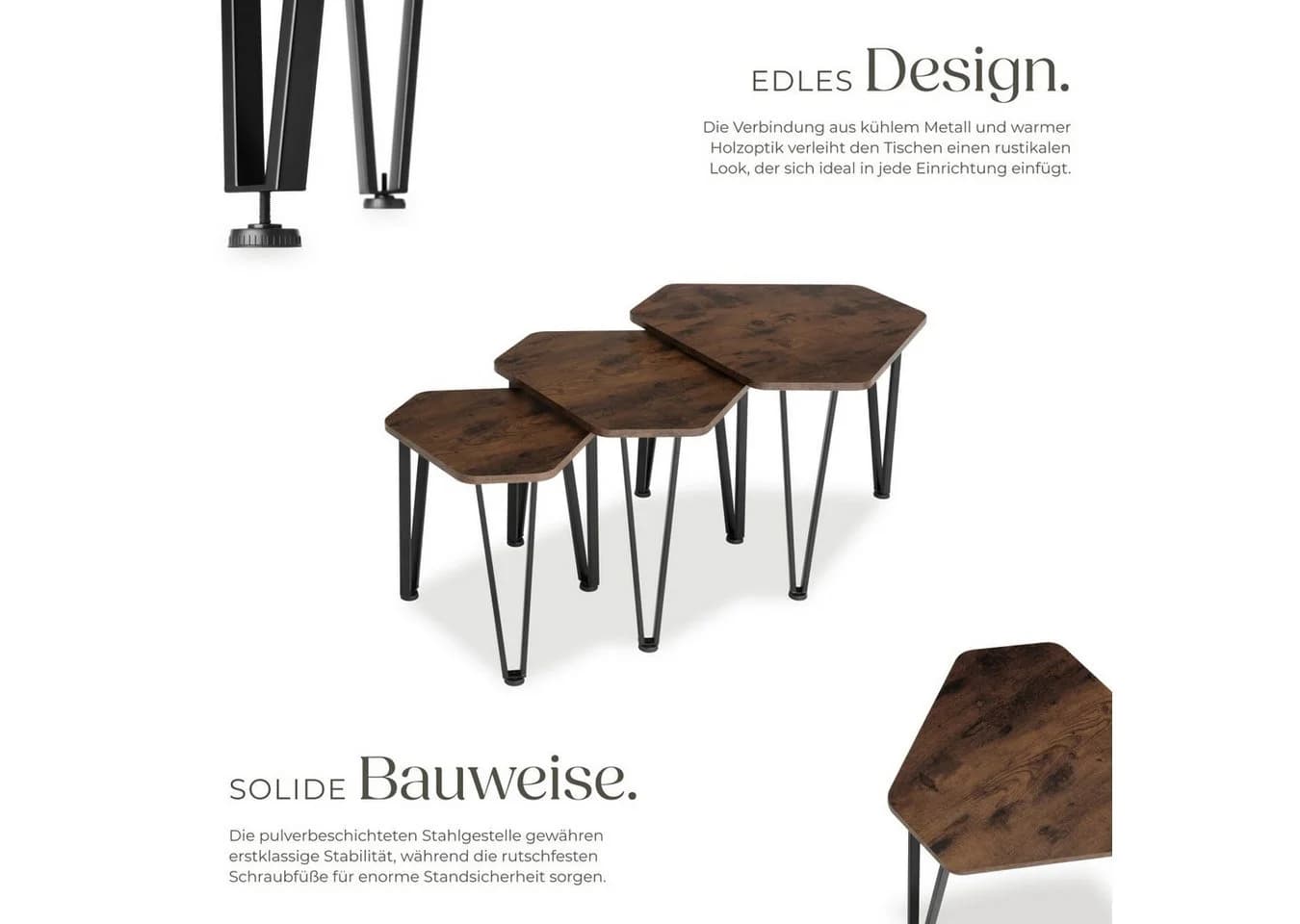 tectake Beistelltisch Torquay Dreiteiliges Set Industrial Style - Bild 3