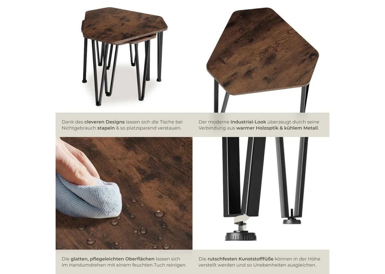 tectake Beistelltisch Torquay Dreiteiliges Set Industrial Style - Bild 4