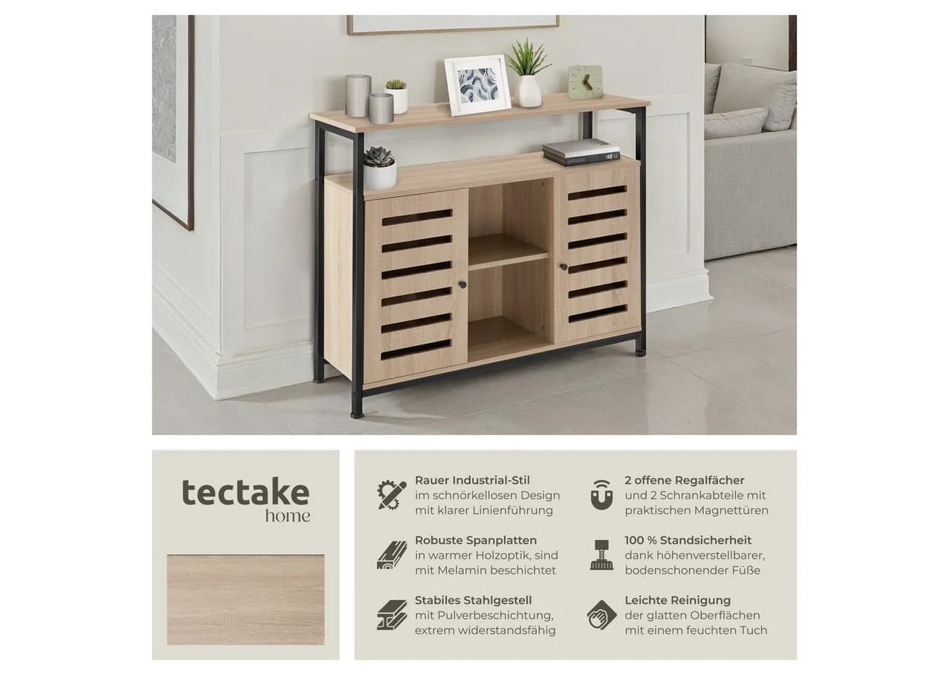 TecTake Sideboard Industrial Style 2 Ablagen 3 Staufächer - Bild 2