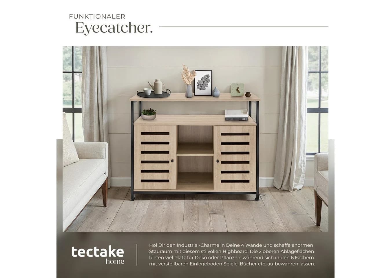 TecTake Sideboard Industrial Style 2 Ablagen 3 Staufächer - Bild 5