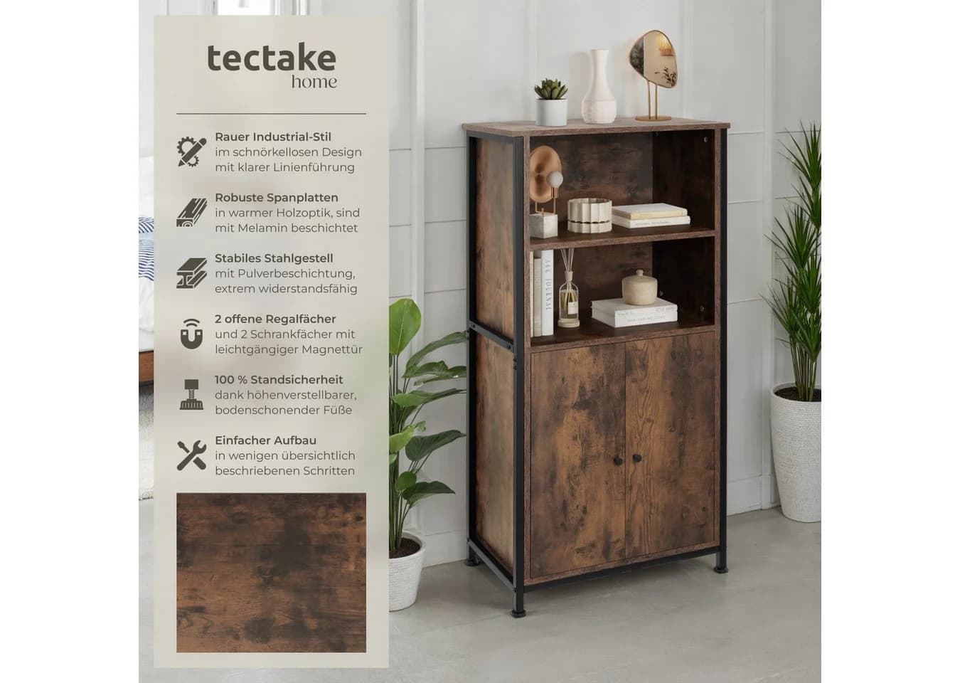 tectake® Highboard Industrial Style 2 offene Fächer - Bild 2