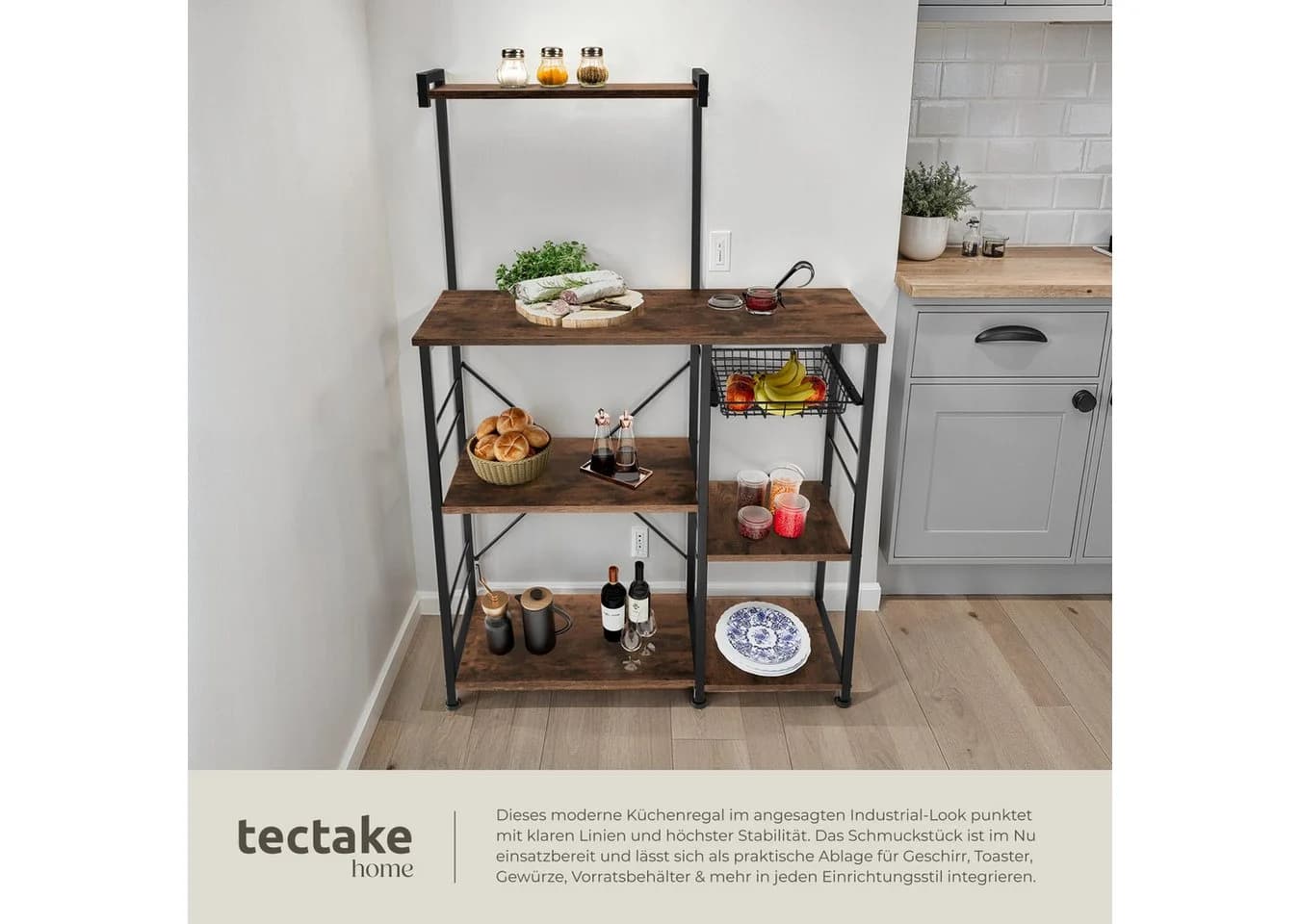 tectake® Küchenregal Industrial Style 6 Ablagen Gitterkorb - Bild 4