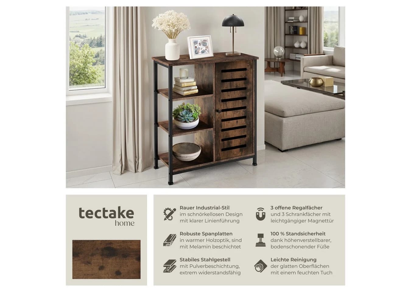 tectake Sideboard Industrial Style mit 3 offenen Fächern - Bild 2