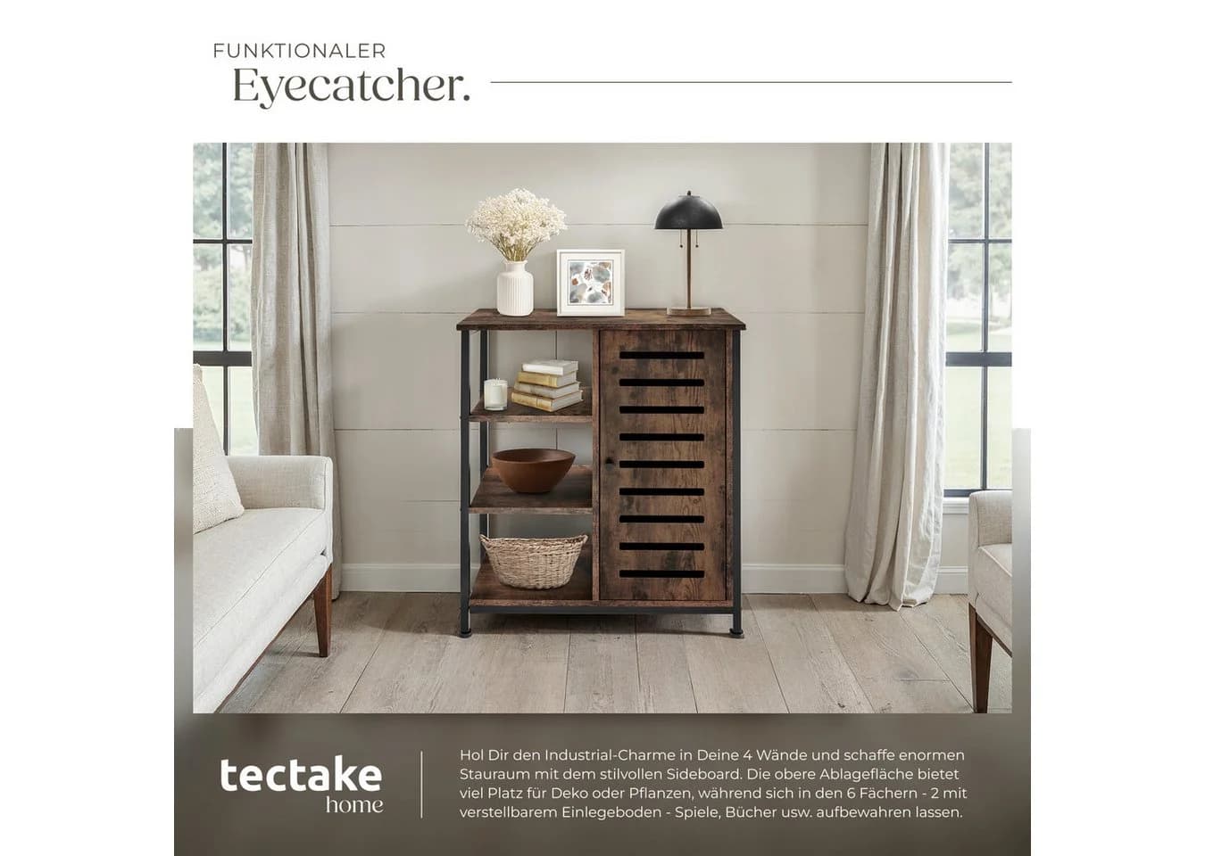 tectake Sideboard Industrial Style mit 3 offenen Fächern - Bild 5