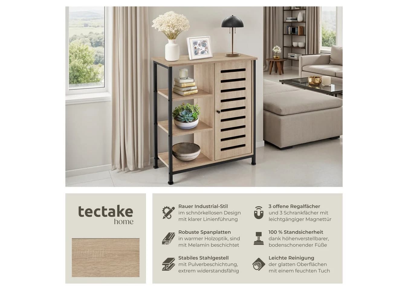 tectake Highboard Sideboard Industrial Style Braun/Silber - Bild 2