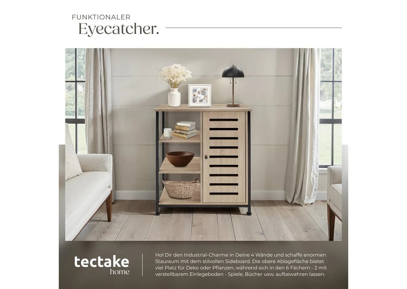 tectake Highboard Sideboard Industrial Style Braun/Silber - Bild 5