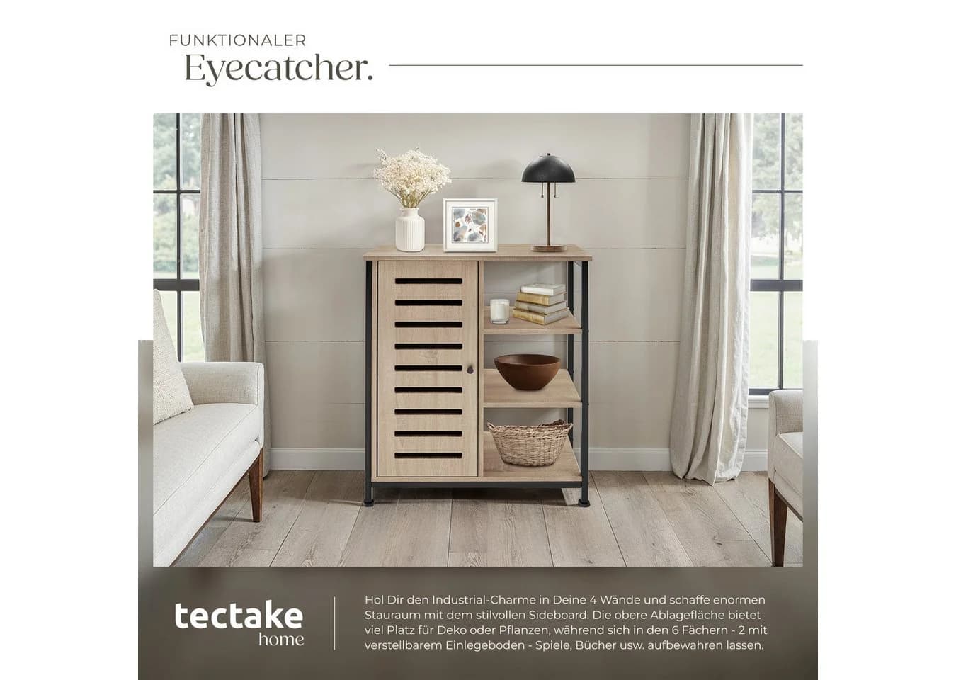 tectake® Sideboard Industrial Style mit Ablage und 3 offenen Fächern - Bild 5