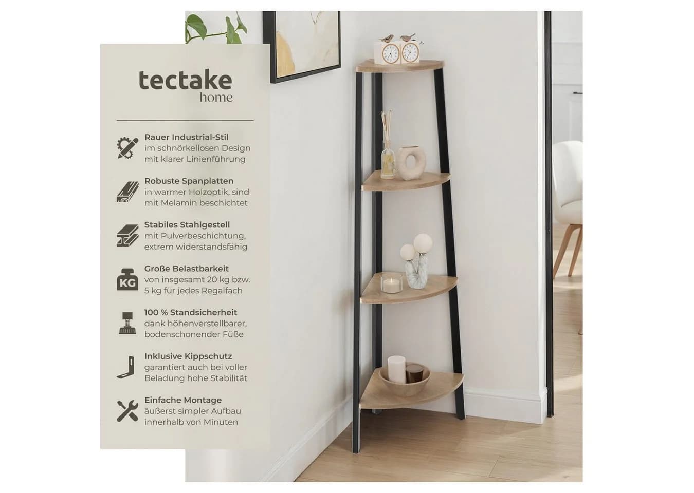 tectake Bücherregal Eckregal Industrial Style