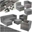 tectake Loungeset Rattan Grau 7-tlg. UV-beständig mit Glasplatte Bild 1