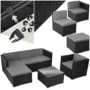 tectake Loungeset Rattan 6-tlg. Schwarz mit Glasplatte Bild 1