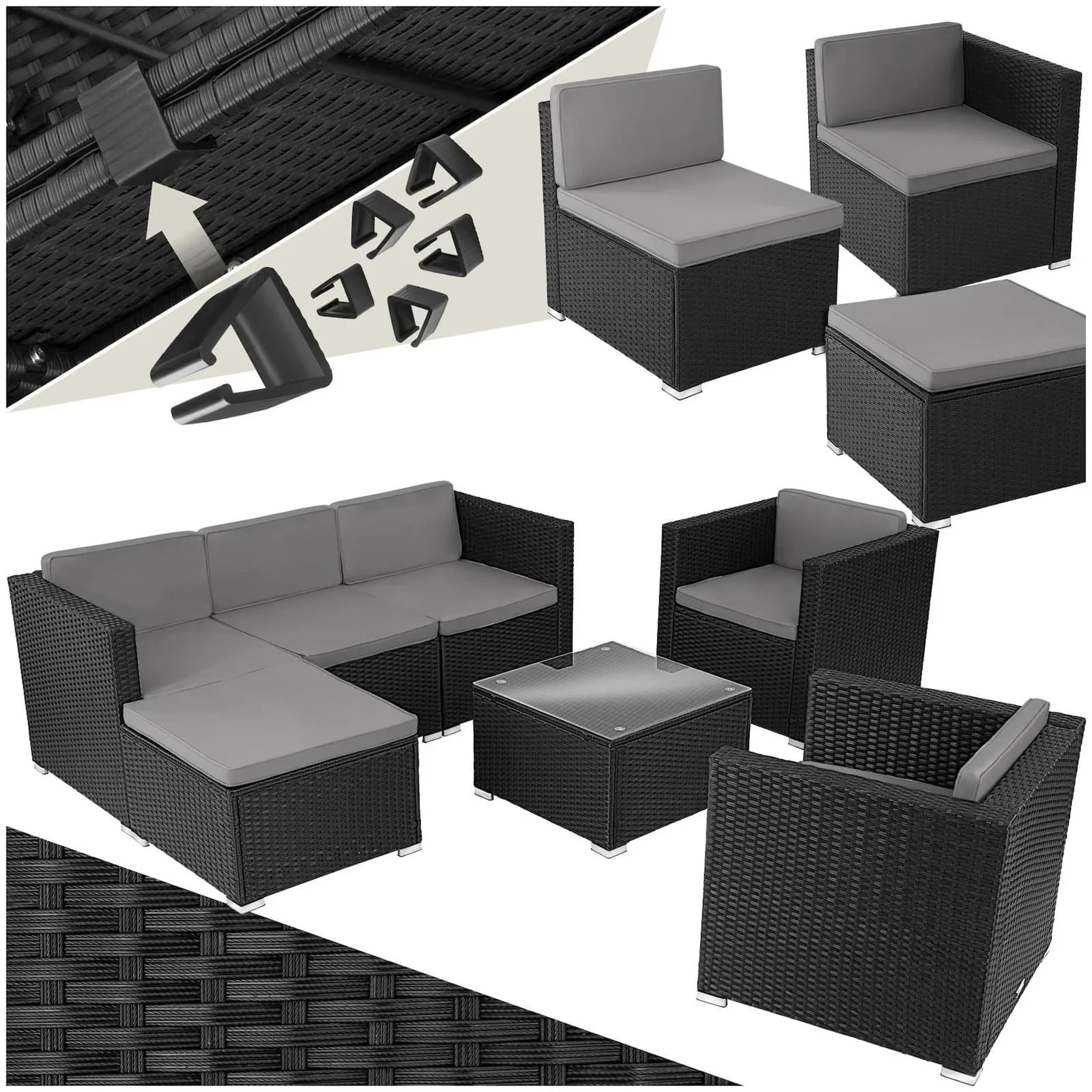tectake Rattan Lounge für 5 bis 6 Personen UV-beständig variabel aufstellbar